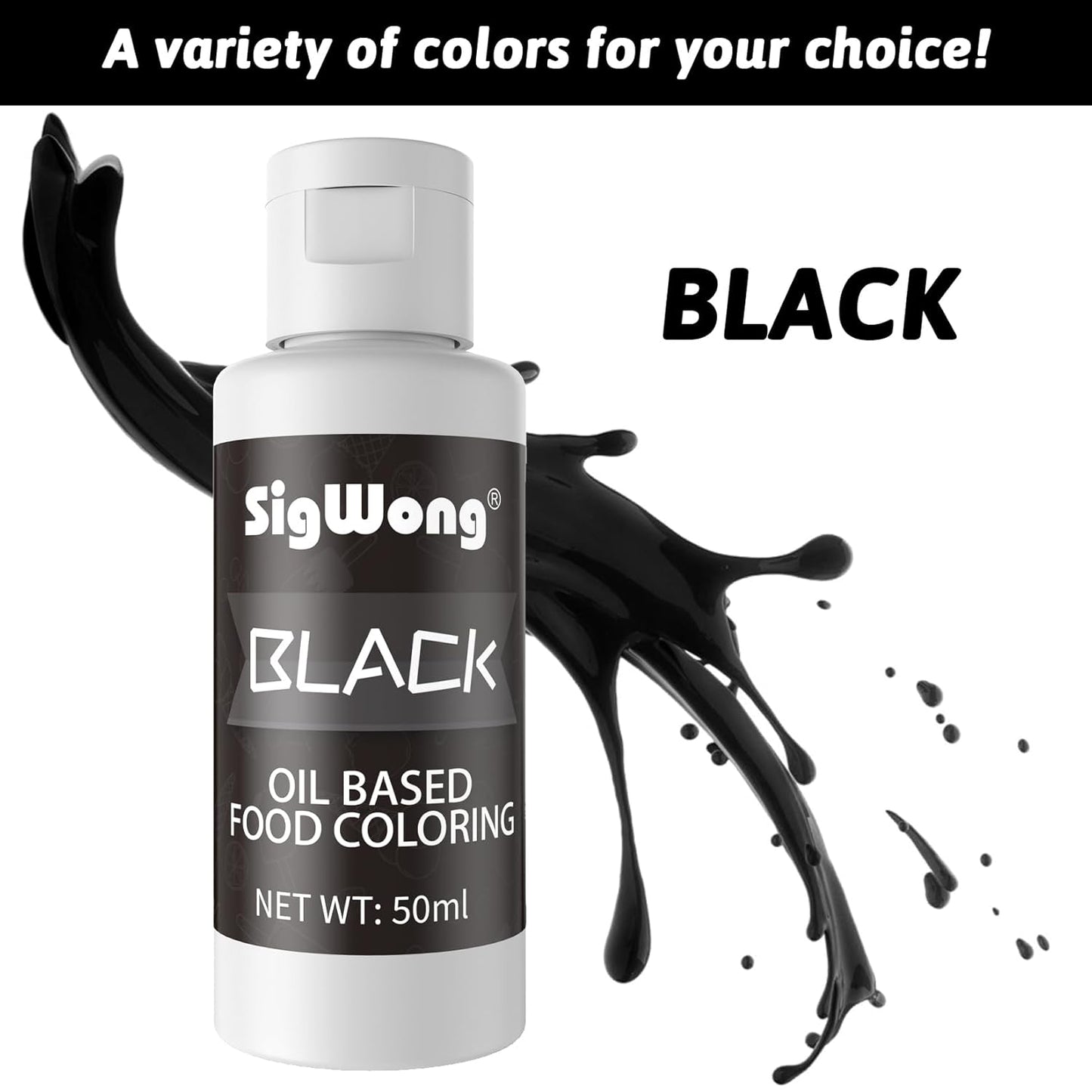 Oil Based Food Coloring for Chocolate - 50ml Black Upgraded Edible Oil Based Food Dye for Cake Decorating, Baking, Candy Melts, Cookie, Icing Frosting, Fondant, Meringues - 1.69 Fl.Oz Bottles