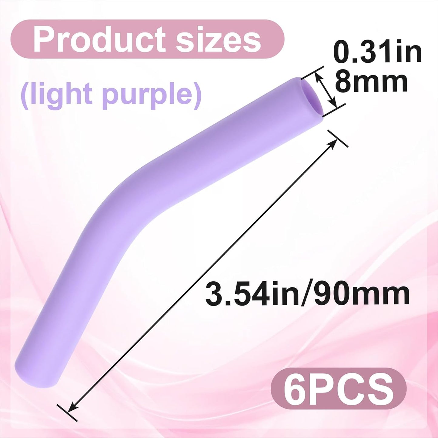 6pcs Food-Grade Silicone Metal Straw Tips, Reusable Flex Elbow Straws Cover Replacement Tips, Soft Straw Toppers Kits for 8 mm Stainless Steel Metal Straws - Light Purple