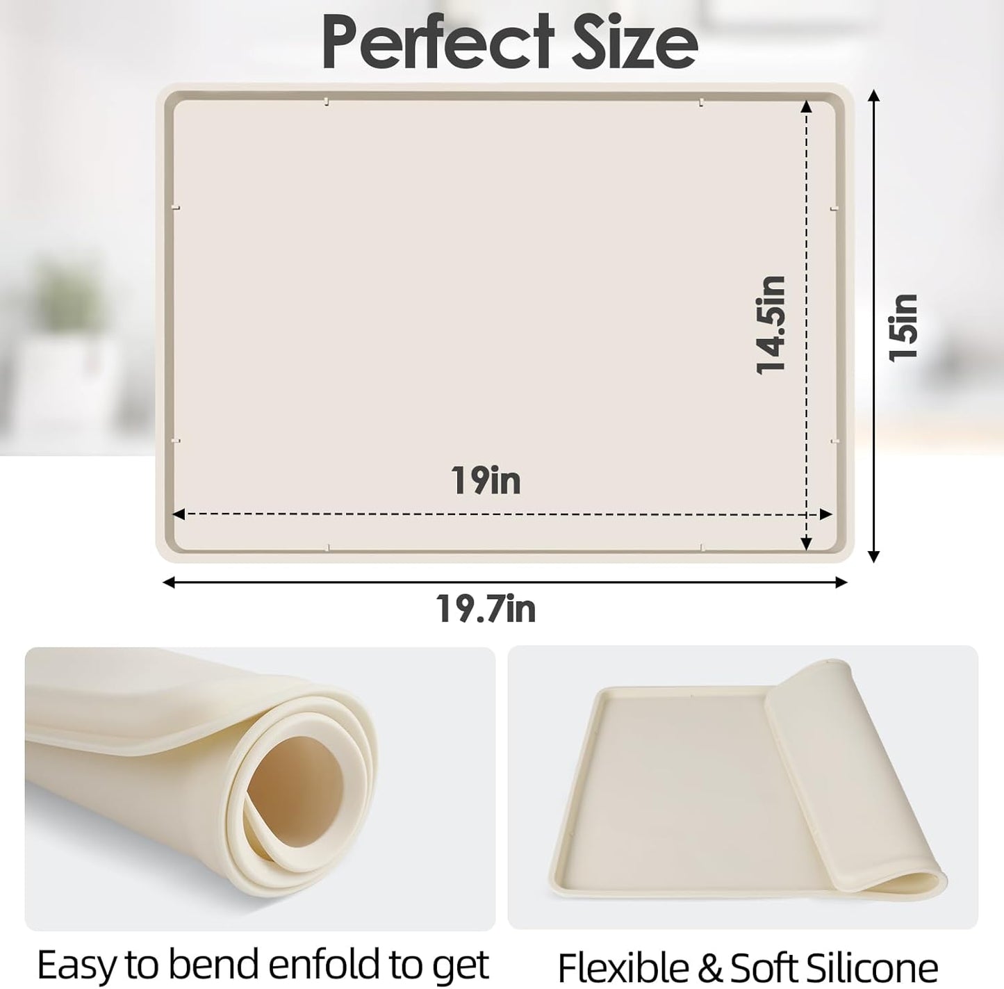 Silicone Coffee Maker Mat with Lip, 19.7'' x 15'' Heavy Duty Coffee Maker Mat for Countertops, Coffee Tray Fit Under Coffee Machine Appliance Automatic Machines Espresso Accessory, Cream White
