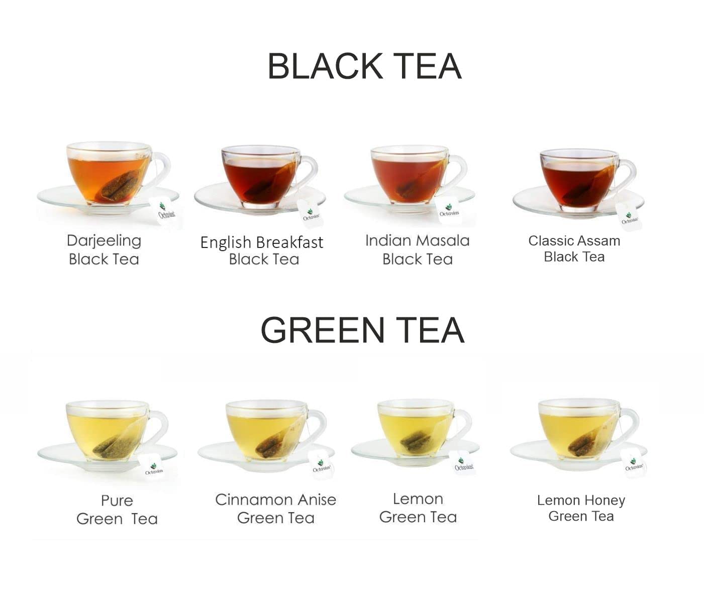 Octavius Assortment of 6 Black & Green Teas - 30 Enveloped Tea Bags in Ornate Floral Art Wooden Box | Tea Sampler Assortment Box Tea Variety Pack | Tea gift for Tea Lovers, Family, Friend