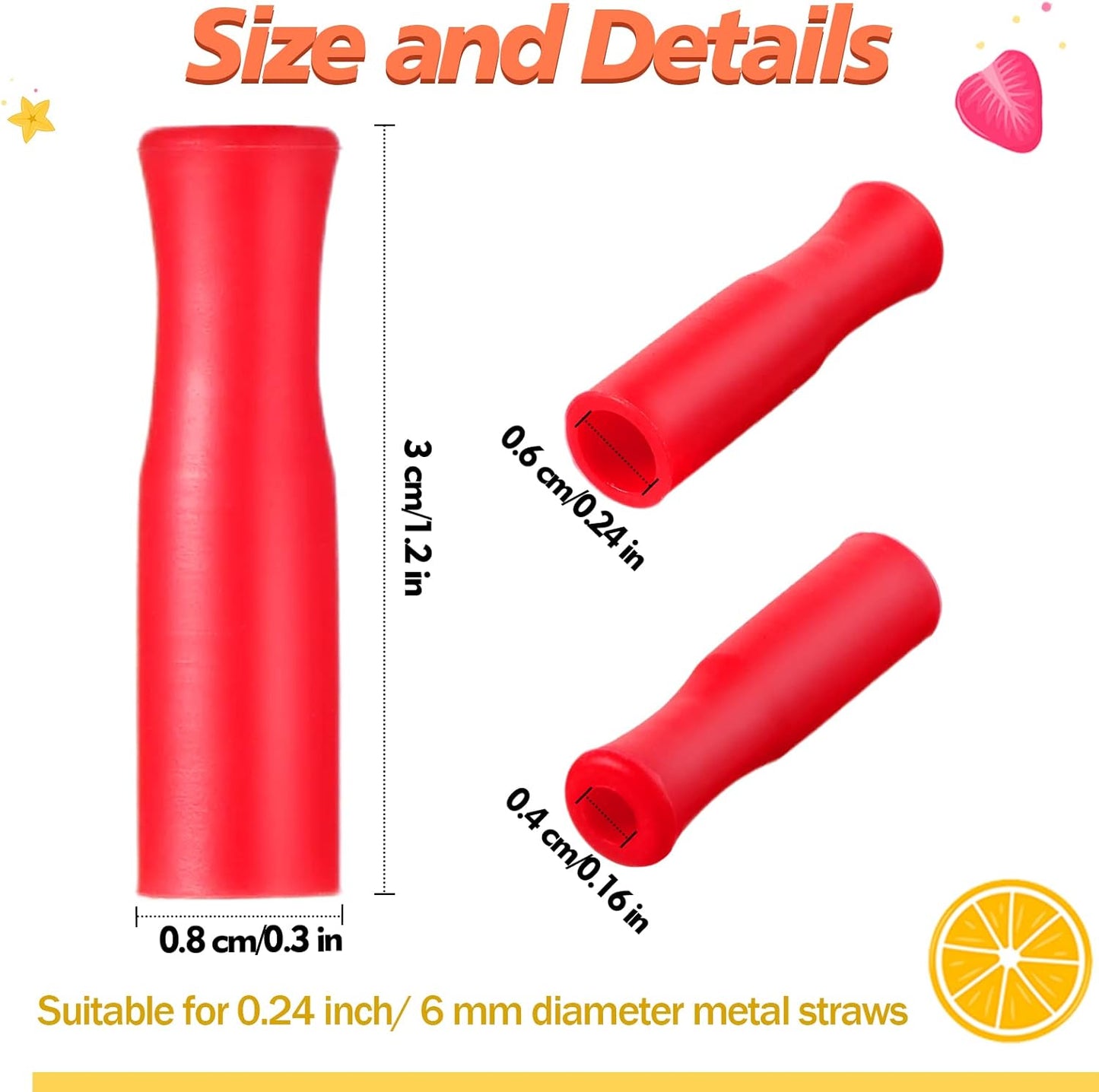 Zhehao 500 Pcs Silicone Straw Tip Multicolored Straw Tip Cover Reusable Silicone Cover Metal Tip for 6mm Outer Diameter Metal Stainless Steel, 11 Assorted Color