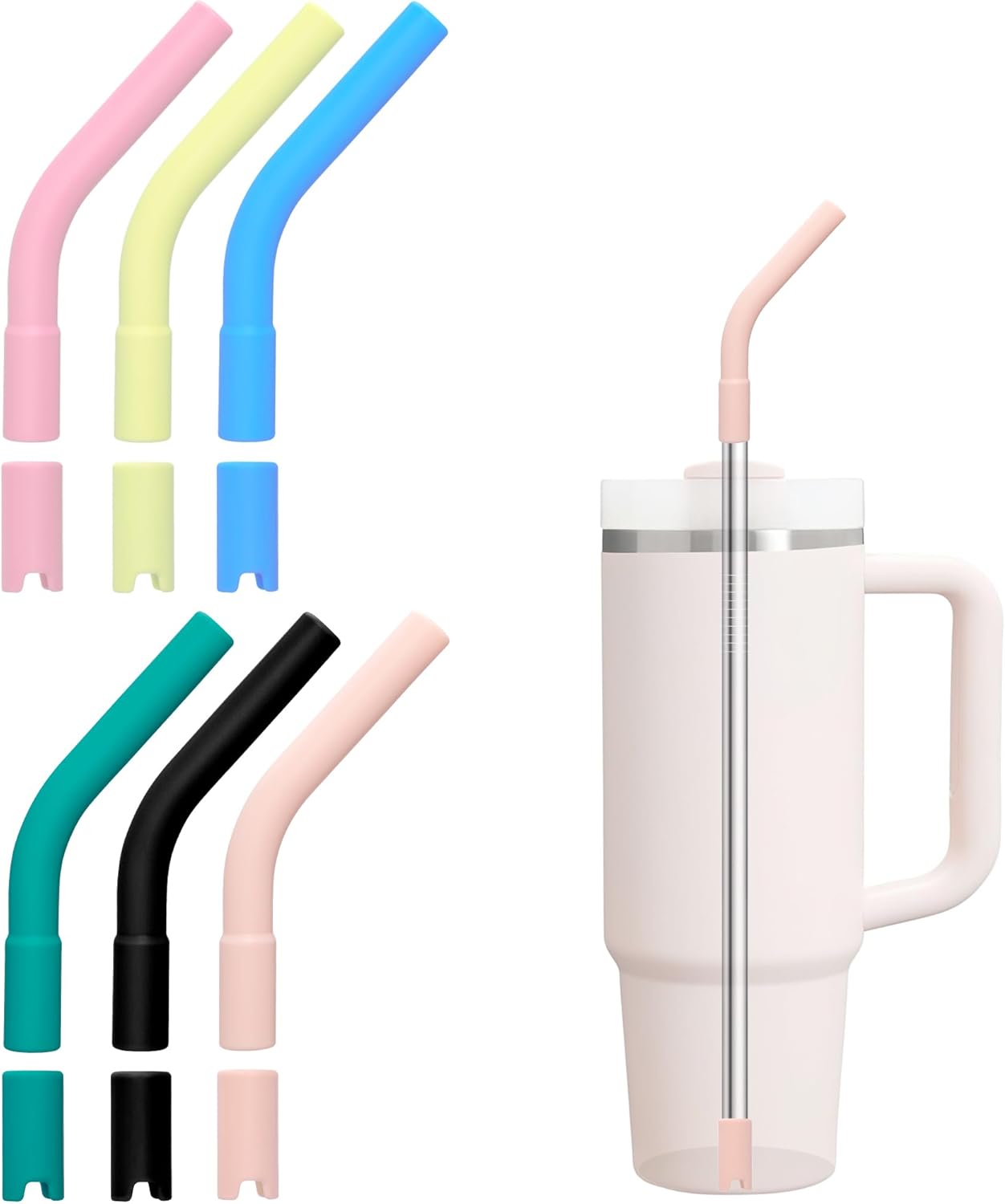 6Pcs Silicone Straw Tips, Reusable Rubber Straw Tips for Metal Straws and Other 0.31Inch (8MM Outdiameter) Straws, Fit for Stanley Cup Tumbler (Multicolor 2)