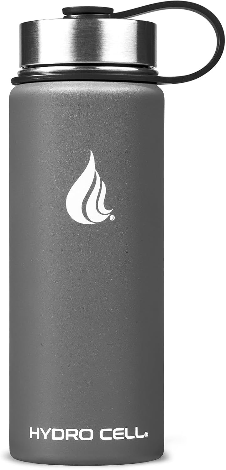 HYDRO CELL Stainless Steel Insulated Water Bottle with Straw - For Cold & Hot Drinks - Metal Vacuum Flask with Screw Cap and Modern Leakproof Sport Thermos for Adults (Graphite 18oz)