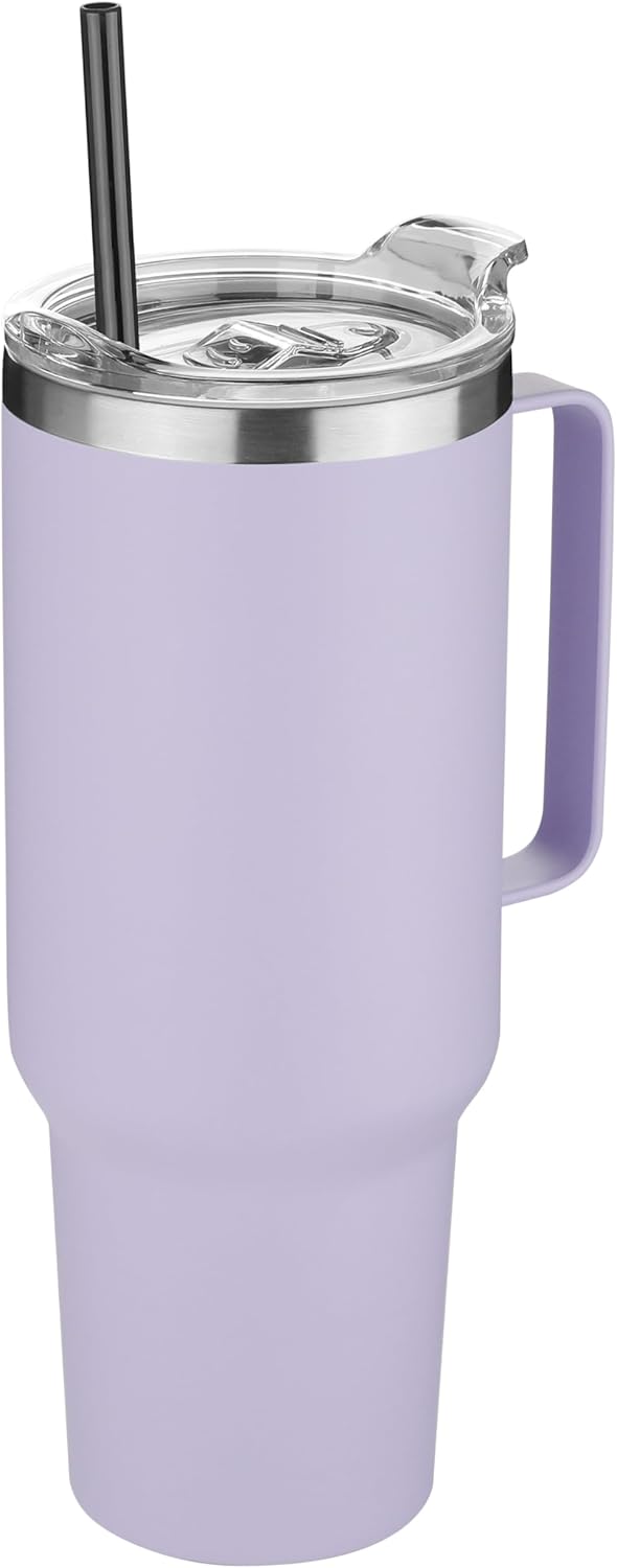 HASLE OUTFITTERS 40 oz Stainless Steel Tumbler with Handle, Vacuum Insulated Tumblers Bulk, Reusable Double Wall Travel Coffee Mug, Durable Powder Coated Water Bottle(Purple, 1)
