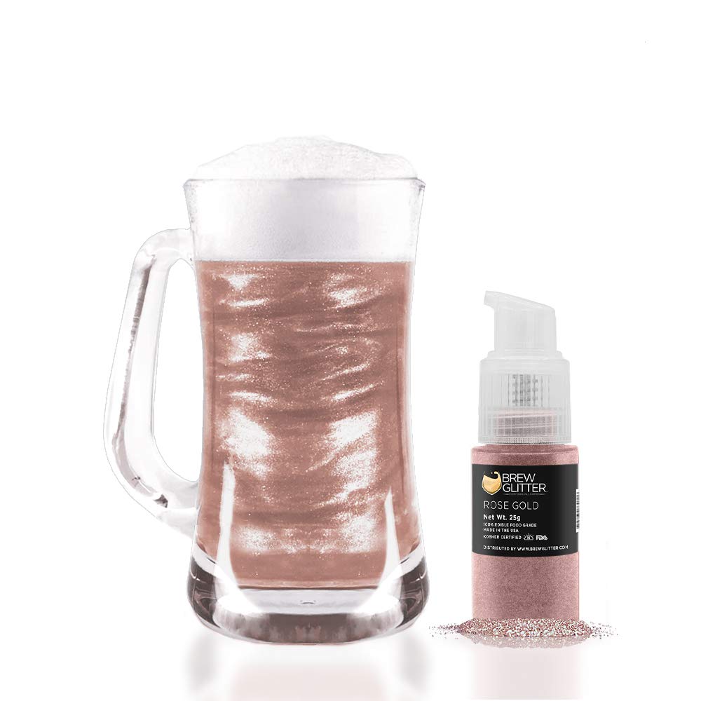 Rose Gold BREW GLITTER Edible Glitter For Drinks, Cocktails, Beer, Garnish Glitter & Beverages | KOSHER & HALAL Certified | 100% Edible & Food Grade | Vegan, Gluten, Nut Free (25g Spray Pump, Rose Gold)