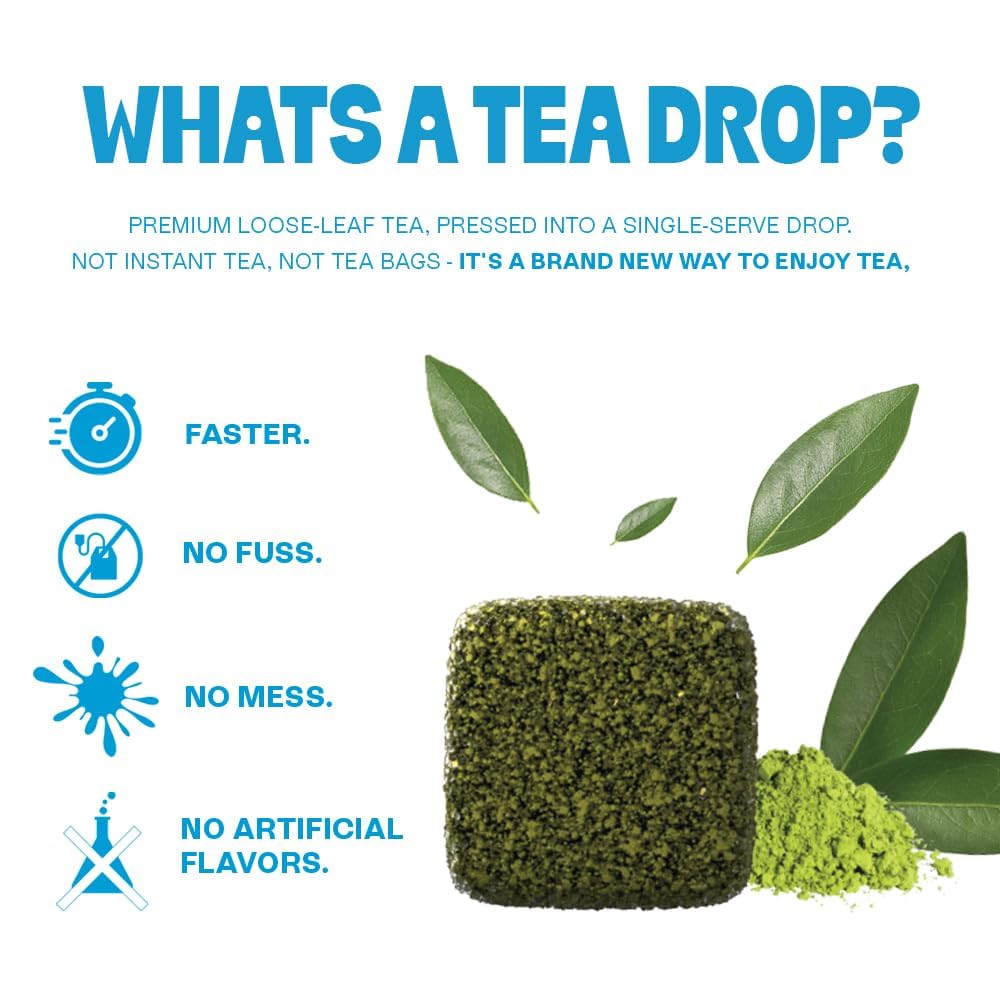 Tea Drops Sampler Box 25 Count | Organic Dissolvable Loose Leaf Tea | Iced or Hot | On-The-Go Naturally Sweetened Organic Chai, Rose Earl Grey, Citrus Ginger, Peppermint, Matcha | 25 Servings - 5 Per Flavor