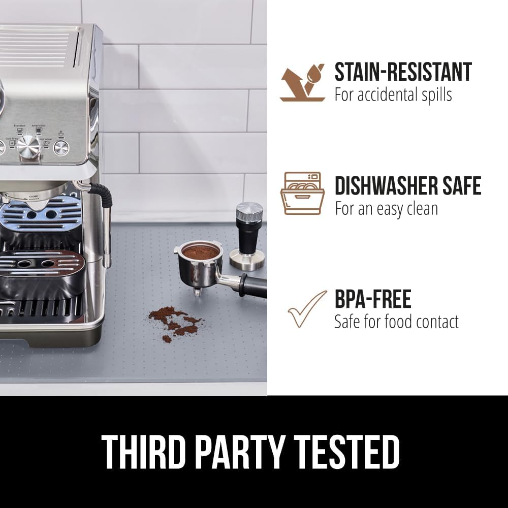 GORILLA GRIP Silicone Coffee Mat, Espresso Drink Bar Station Accessories, Use Under Machine, Waterproof Heat Resistant Multi-Use Dish Drying Mats, Stays in Place, Kitchen Home Decor, 11.5x18.5, Gray