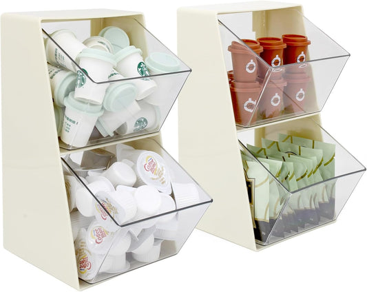 Bokelai 2 Pack Coffee Pod Holder K Cup Storage Coffee Bar Organizer for Home and Office Countertop Organiser Storage Bins for Coffee Station Counter Container for Tea bag Sugar Creamer Filter White