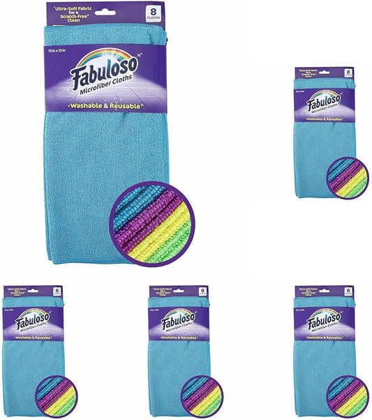 Fabuloso Microfiber Cleaning Cloths, 8 ct, Rainbow Colors | Lint-Free, Scratch-Free Cleaning Cloths for Surfaces and Wood Furniture | Microfiber Dustless Cloth for Bold and Bright Cleaning Experience