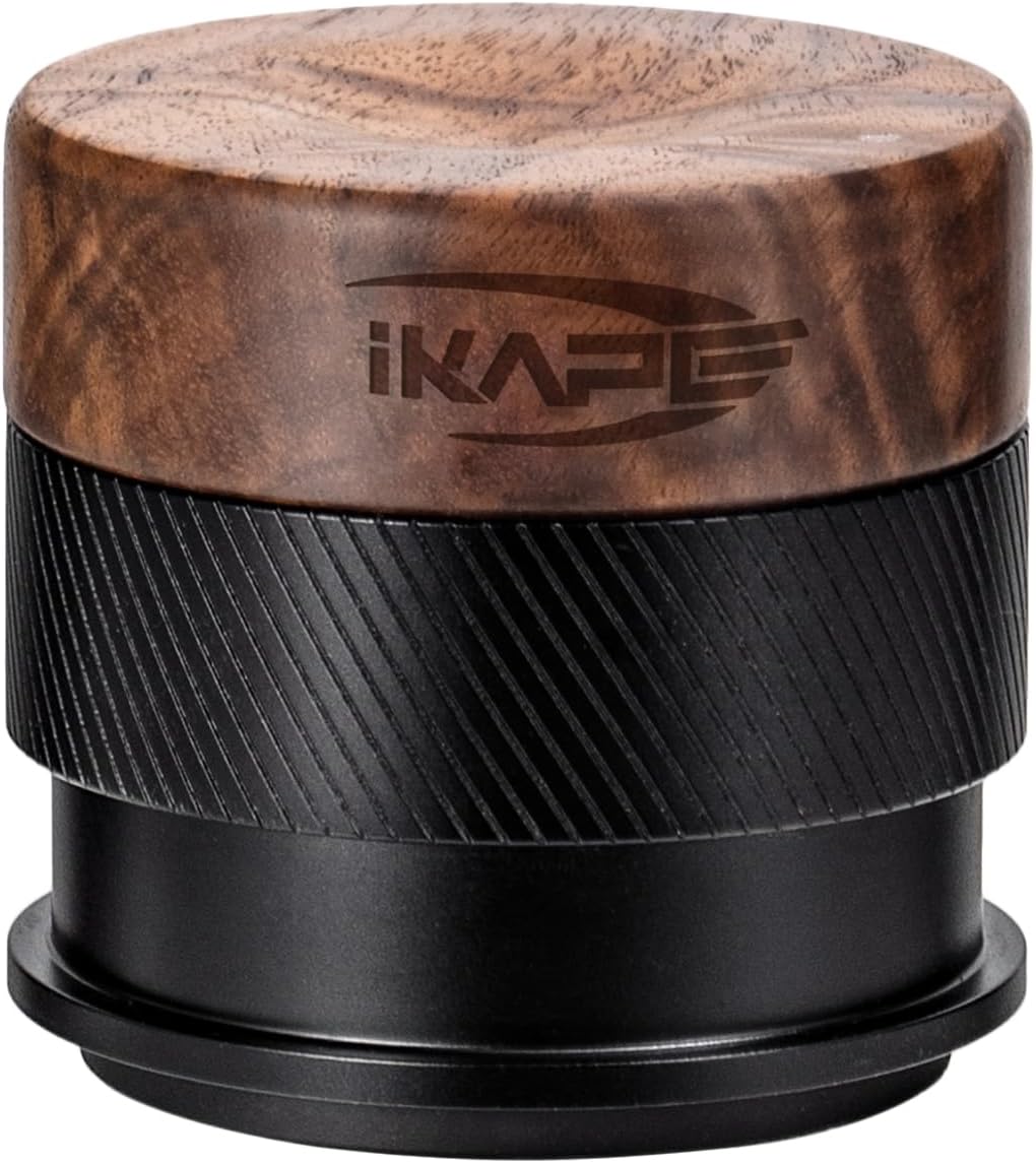 IKAPE 53MM Espresso Tamper, New Wooden Handle Design，Premium Barista Coffee Calibrated Tamper with Spring Loaded, 100% Stainless Steel Tamper Compatible with All 54MM Bottomless Portafilter