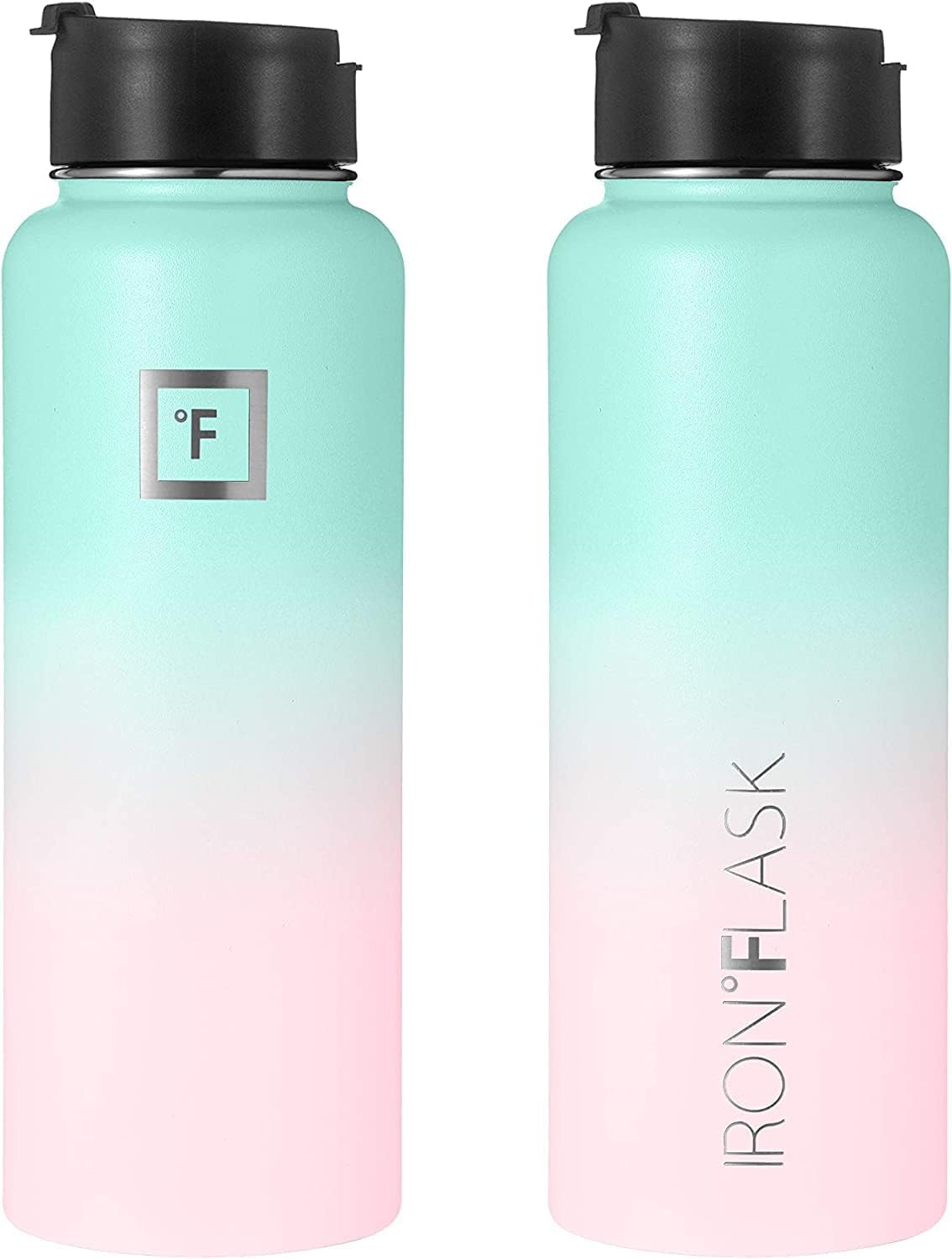 IRON °FLASK Camping & Hiking Hydration Flask with 3 Lids - Stainless Steel, Double Walled & Vacuum Insulated Water Bottle - Leak Proof & BPA Free (Bubble Gum, Straw - 18 oz)