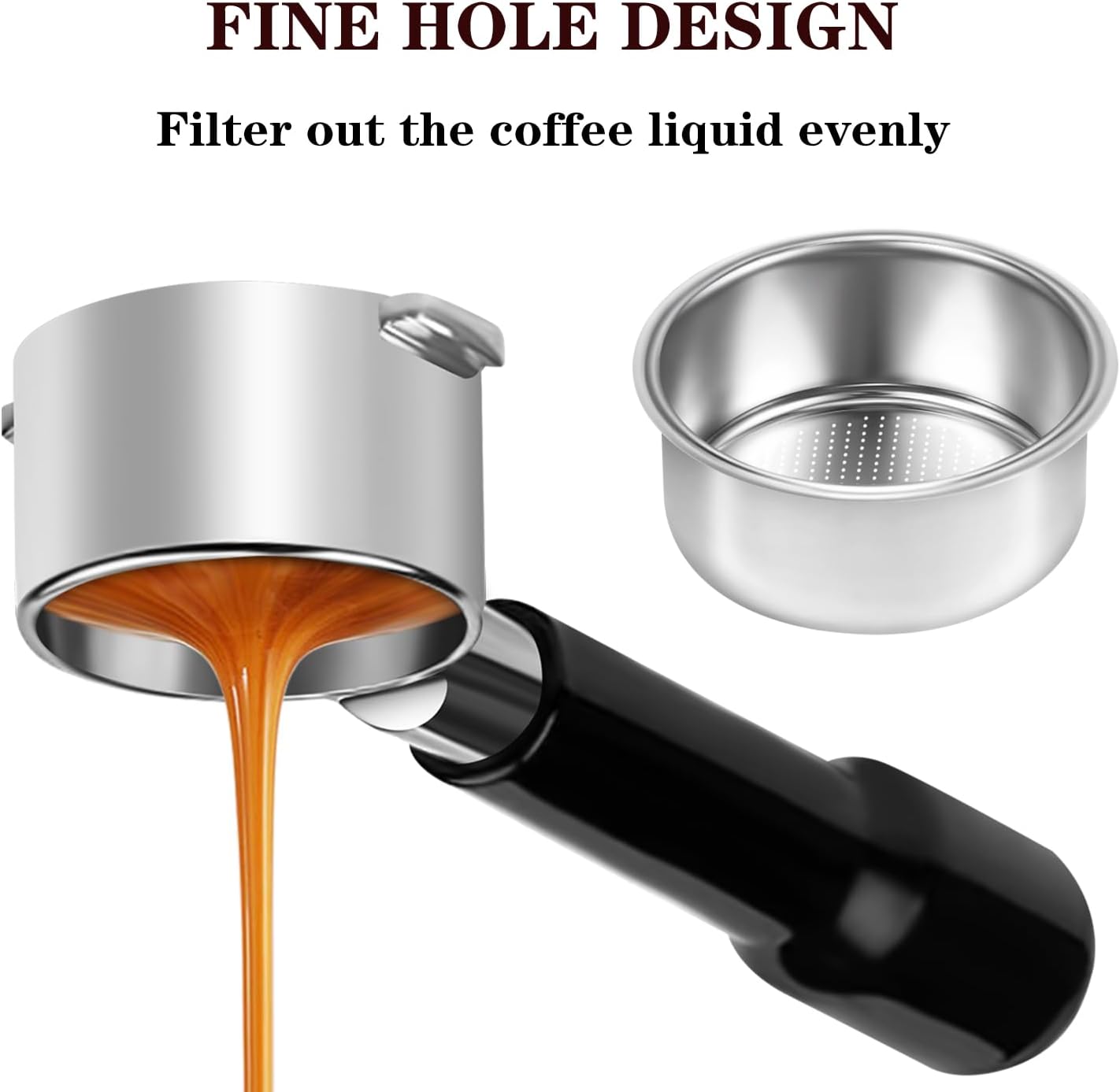 58mm Bottomless Portafilter, Professional Stainless Steel Portafilter 2 Ears for 58 Gaggia Machines Stainless Steel Basket Included Espresso Machine Accessories