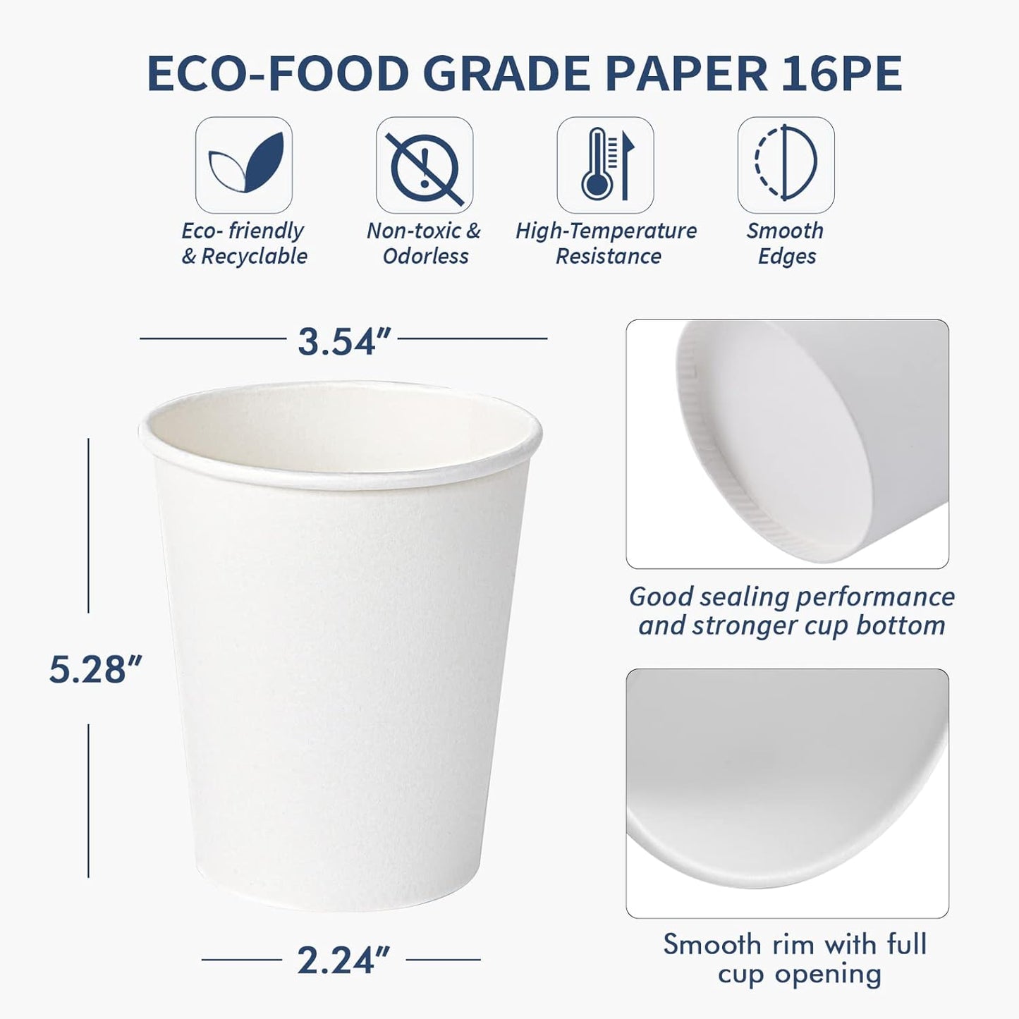 Turbo Bee Disposable Paper Coffee Cups 16oz, 210 Pack White Paper Cups,Disposable Hot Drinking Cups