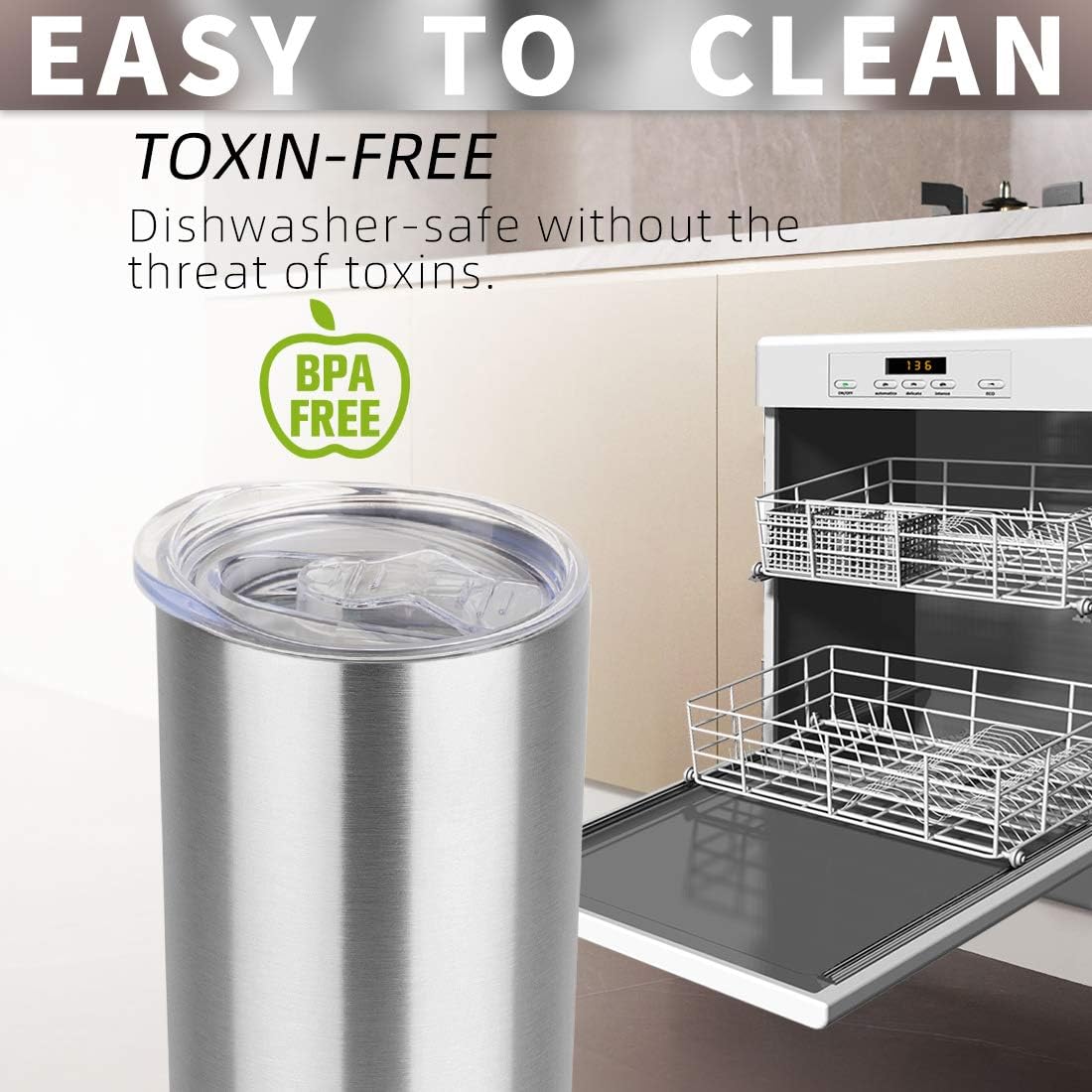 HASLE OUTFITTERS 20 oz Skinny Tumblers Bulk Set, Stainless Steel Insulated Slim Tumblers with Lids Travel Water Cups(Stainless Steel, 8)