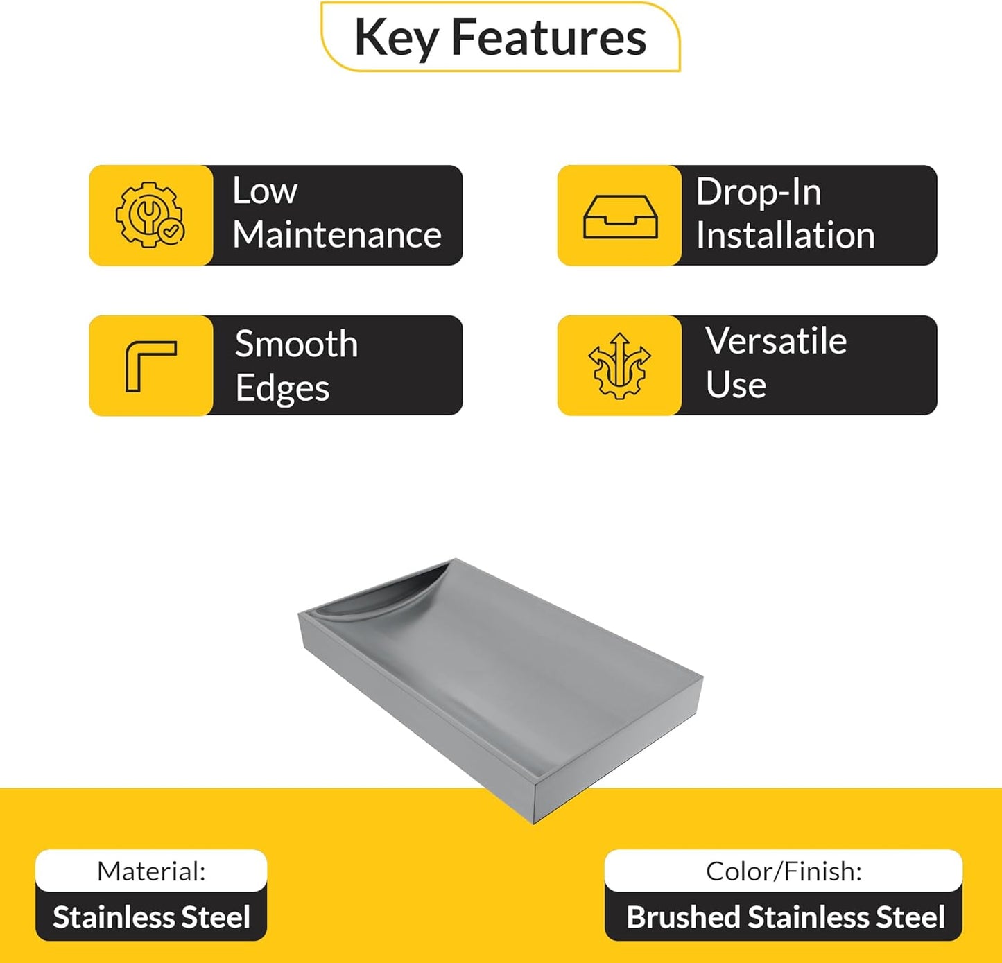16" x 10" Stainless Steel Tray Deep Countertop Tray & Counter Organizer Tray for Cash, Coins, Files Brushed Finish, Slip-Resistant, Durable Design for Banks, Stores, & Offices