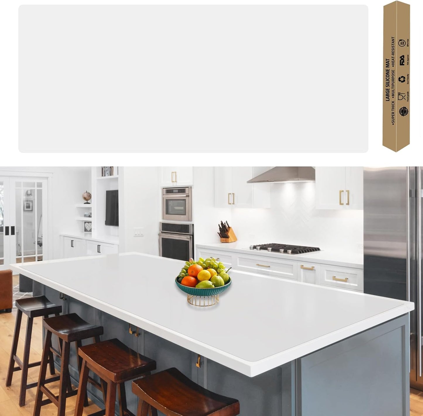 120" x24''(305cmx60cm) Extra Large Silicone Mat for Kitchen Counter, Heat Resistant Countertop Protector, Non-Slip Waterproof Kitchen Island Mat, Easy to Clean, Semitransparent