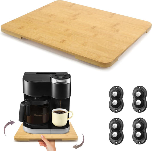 360° Rolling Tray Bamboo Appliance Slider for Kitchen Appliances, Coffee Maker Mat Tray for Countertops Sliding Tray for Coffee Maker Appliances Mat Easily from Under The Cabinet Natural11.6×13.9