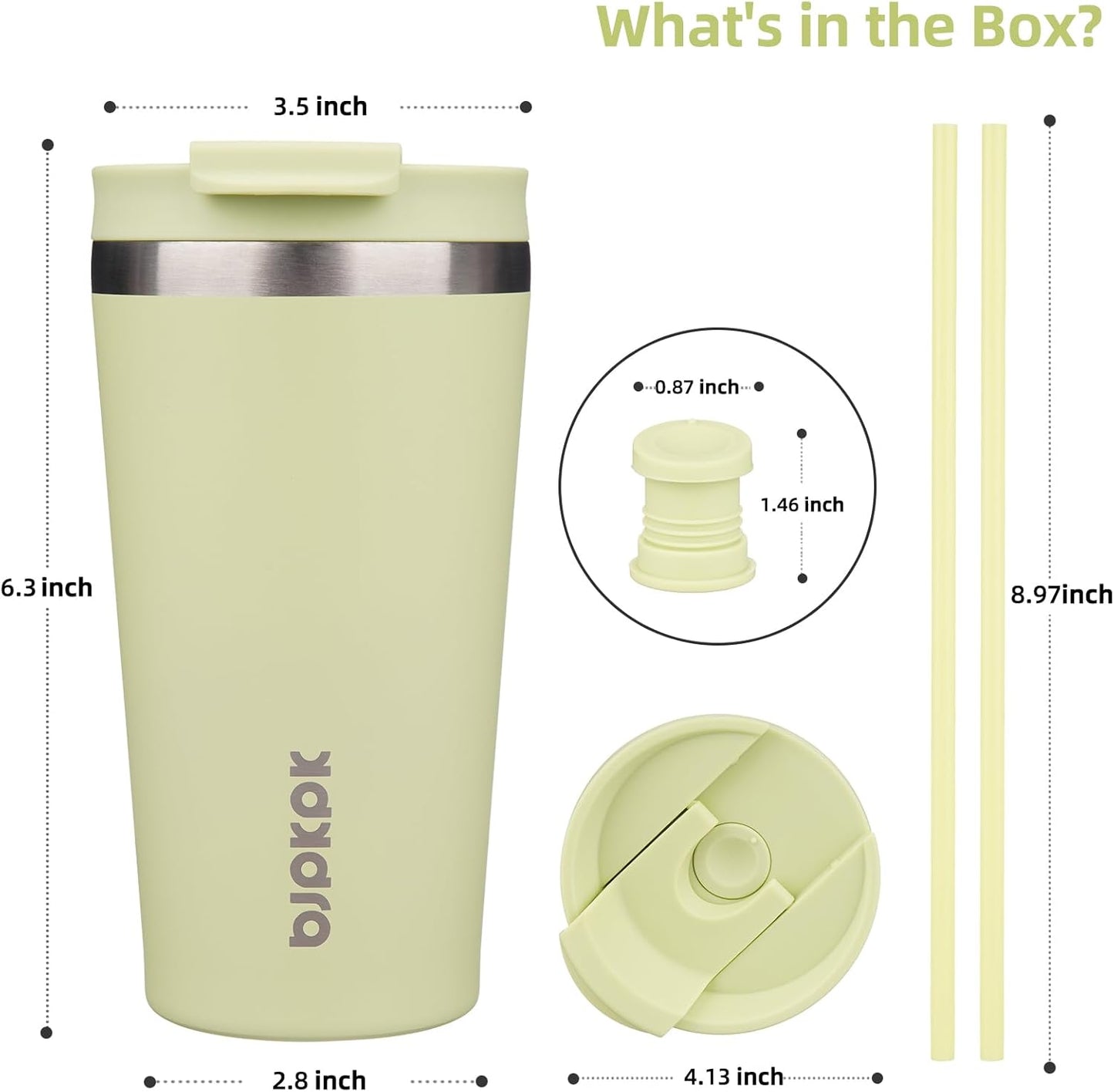 BJPKPK 18oz Insulated Tumbler With lid And Straw Stainless Steel Tumblers Travel Coffee Mug Reusable Thermal Cup,Macaron Green