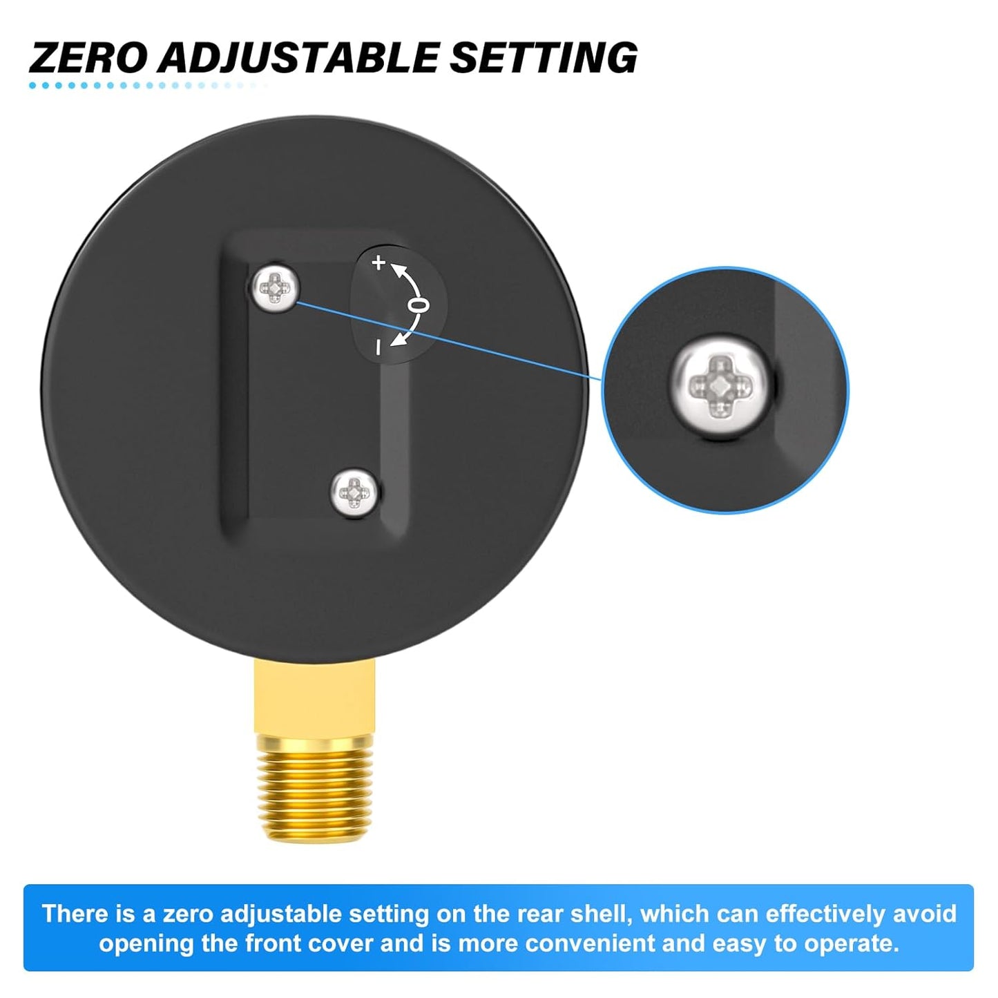 MEANLIN MEASURE 0-3Psi Diaphragm Type Capsule Low-Pressure Gauge, Water Column Gauge, 2.6" Dial, 1/4" NPT, Rear Adjustable Knob, with 1/2" NPT and 3/8" NPT Hex Bushing, Lower Mount