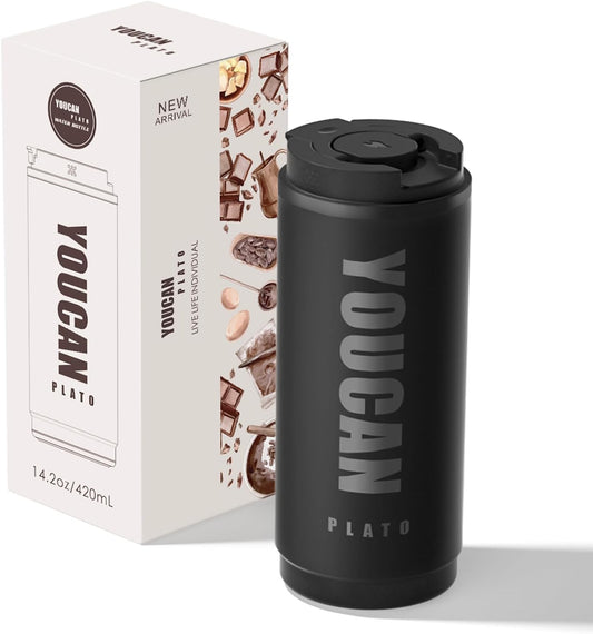 14oz Travel Coffee Tumbler,Travel Coffee Mug for Men or Women,Thermal Cup for Hot and Cold Drinks, To Go Coffee Cup,Stainless Steel Insulated Travel Coffee Tumbler with Leak Proof Lid, Tea Mug,Black