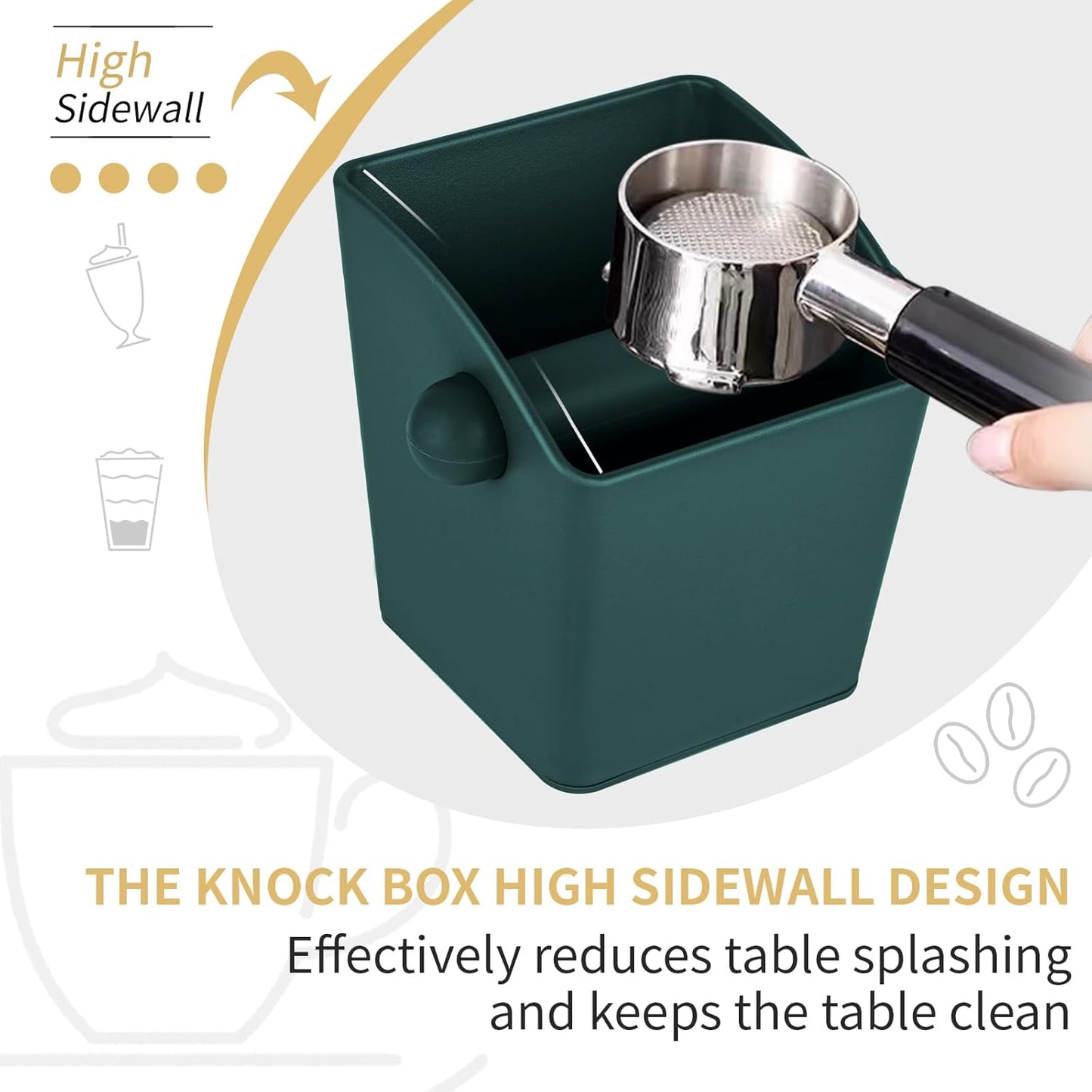 Espresso Knock Box Square High Side Wall Splash Prevention Design Knock Box Shock Absorbing Non Slip Knock Box Espresso With Removable Knock Bar Espresso Accessories for Home/Office