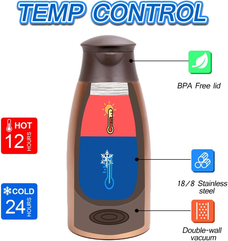 68oz Thermal Coffee Carafe, Stainless Steel Coffee Carafes for Keeping Hot, Airpot Insulated Tea Pot Dispenser for Hot Water, Tea, Hot Beverage - Keep 12 Hours Hot, 24 Hours Cold, Cold