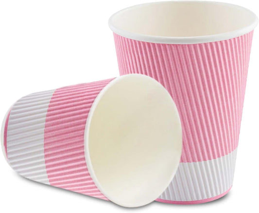 Restaurantware-12 Ounce Disposable Coffee Cups, 500 Ripple Wall Hot Cups For Coffee - Lids Sold Separately, Rolled Rim, Light Pink Paper Insulated Coffee Cups, For Hot Coffee, Tea, And More