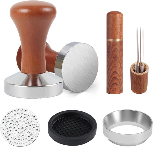 51mm Espresso Accessories Kit,Wdt Tool Espresso,Solid Espresso Tamper,Coffee Puck Screen and Dosing Funnel,Silicone Tamper Mat,0.4mm Stainless Steel 6pin Espresso Stirrer,Barista Tools Espresso Kit