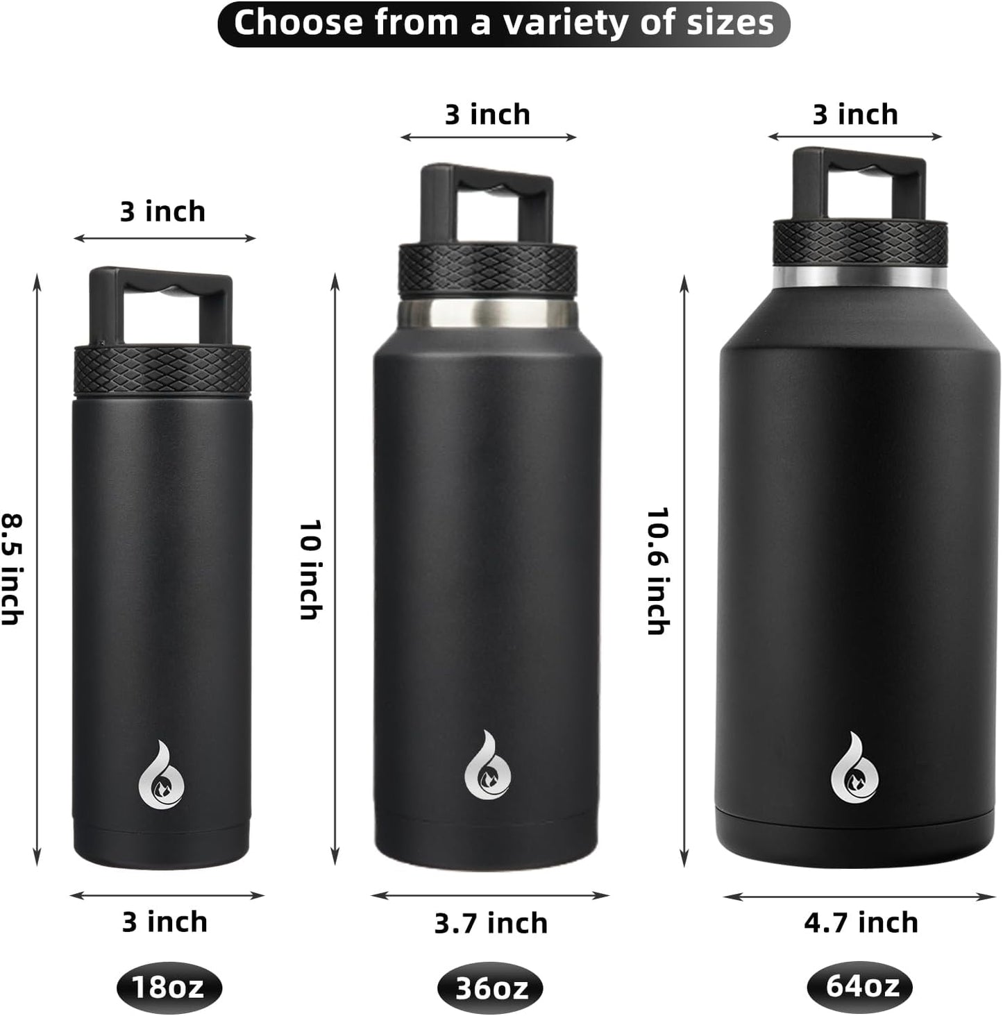 BJPKPK Half Gallon Water Bottle Insulated, Dishwasher Safe 64 oz Water Bottle with Handle, Leakproof BPA Free Water Jug, Large Stainless Steel Thermos for Sports, Black