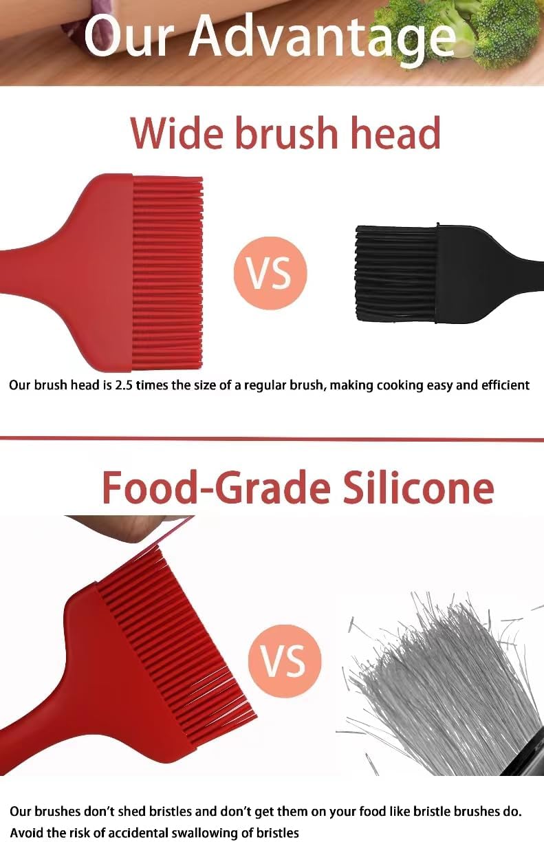 2 Pcs Of Large Silicone Basting Brushes One-Piece Design Pastry Brush Spread Oil Butter Sauce Marinade For Grill BBQ Baking Heat Resistant Kitchen Cooking Dishwasher Safe (Red And Gray)