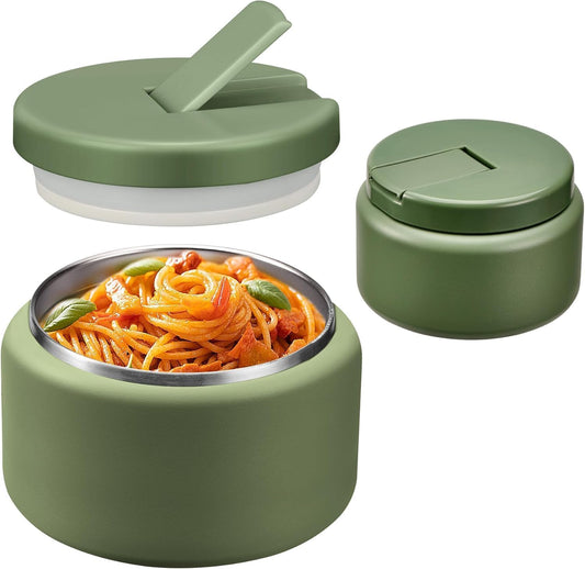 13.5oz Soup Thermo for Hot Food Kids with Buckle Lid Insulated Vacuum Food Jar Wide Mouth Leakproof Stainless Steel Lunch Container (Green)