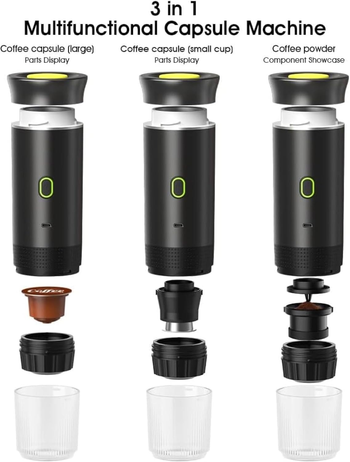 Esprova Portable Espresso Machine, Portable Electric Coffee Maker for Travel Camping, 3-in-1 Self-Heating Espresso Maker, Compatible with Ground Coffee and Capsules, Compact Lightweight (White)