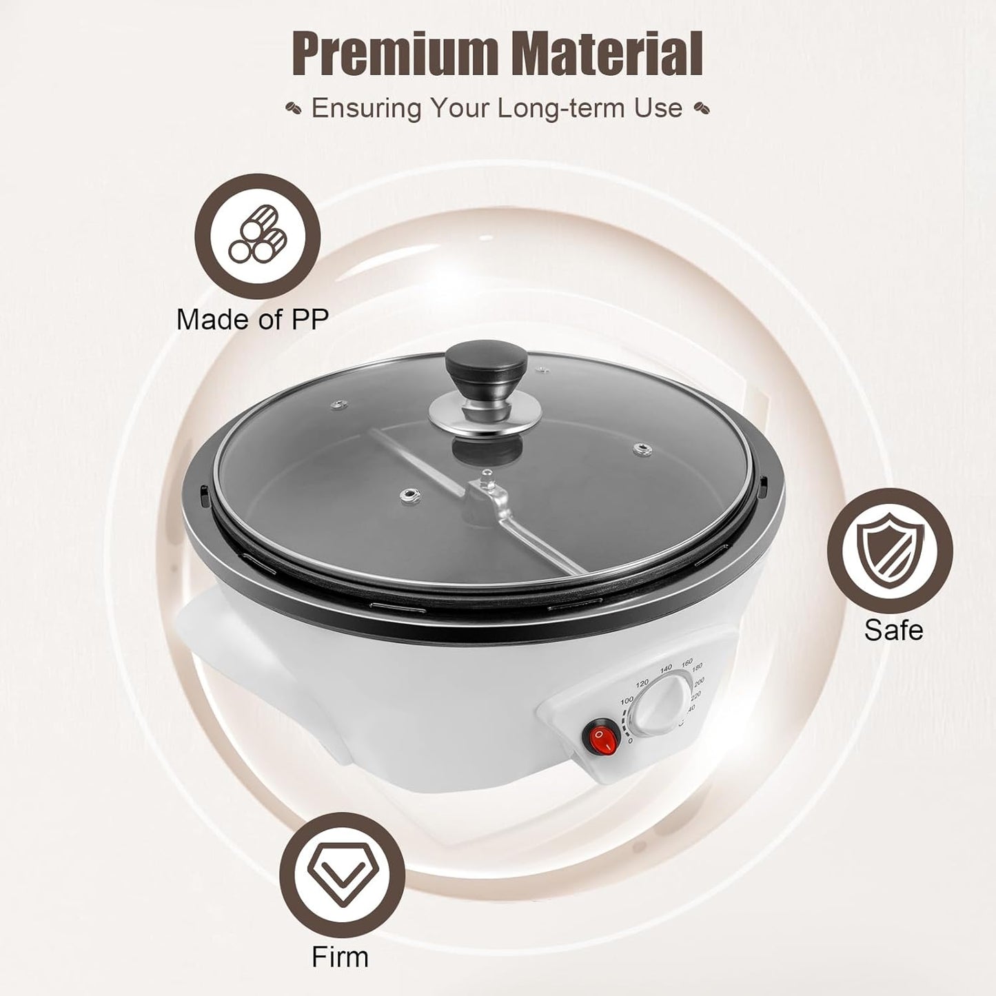 500g Coffee Roaster 800W Electric Coffee Bean Roaster with Non-stick Pan, 32℉-464℉ Temperature Adjustable Auto-matic Nuts Coffee Bean Roaster for Homes, Cafes, Hotels 110V