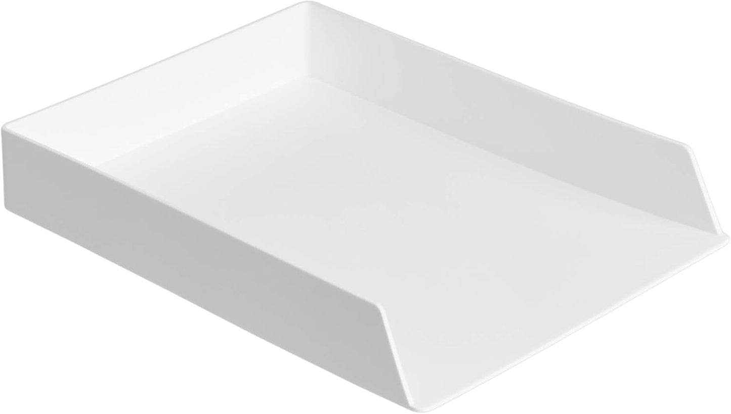 Amazon Basics Rectangular Plastic Desk Organizer Bundle, 3 Pieces Letter Tray/Accessory Tray, White
