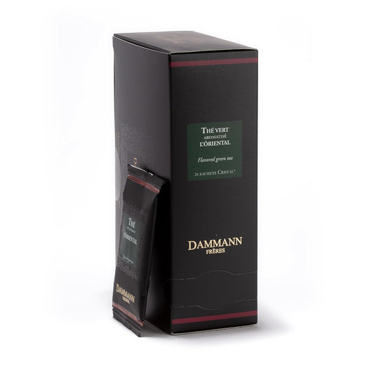 Dammann Freres Sachets, L'Ôriental Tea Bags, Premium Gourmet French Green Tea, Blend Passion Fruit, Peach, Strawberry Flavors, Individually Wrapped, 24 Count (Single Pack)
