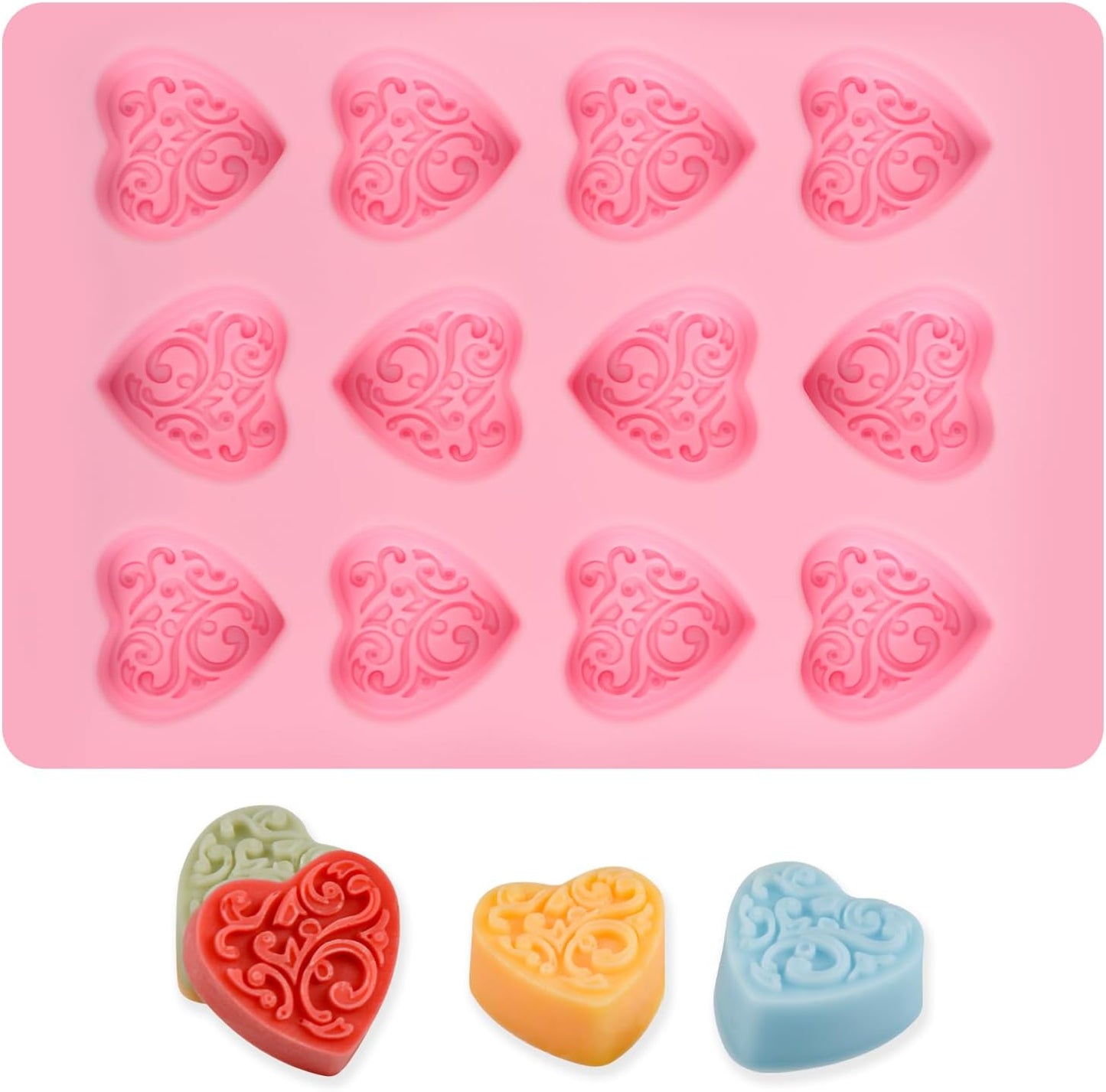 Silicone Heart-Shaped Chocolate Molds - Set of 1 Non-Stick Candy Heart Molds Silicone, for Baking, Candy, Gummy, Food Grade - Pink