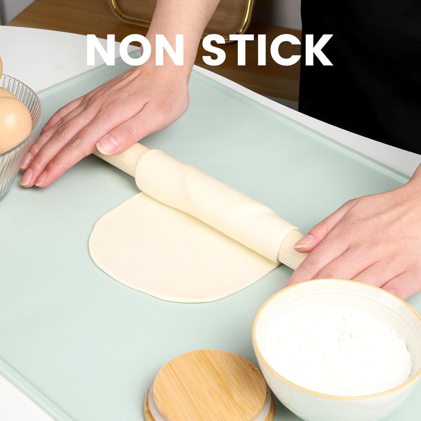 Silicone Baking Mat - Extra Thick Non-Stick Pastry Mat with Measurement Markings, 21"x15" Non-Slip Silicone Pad with Raised Edges (Light Green)