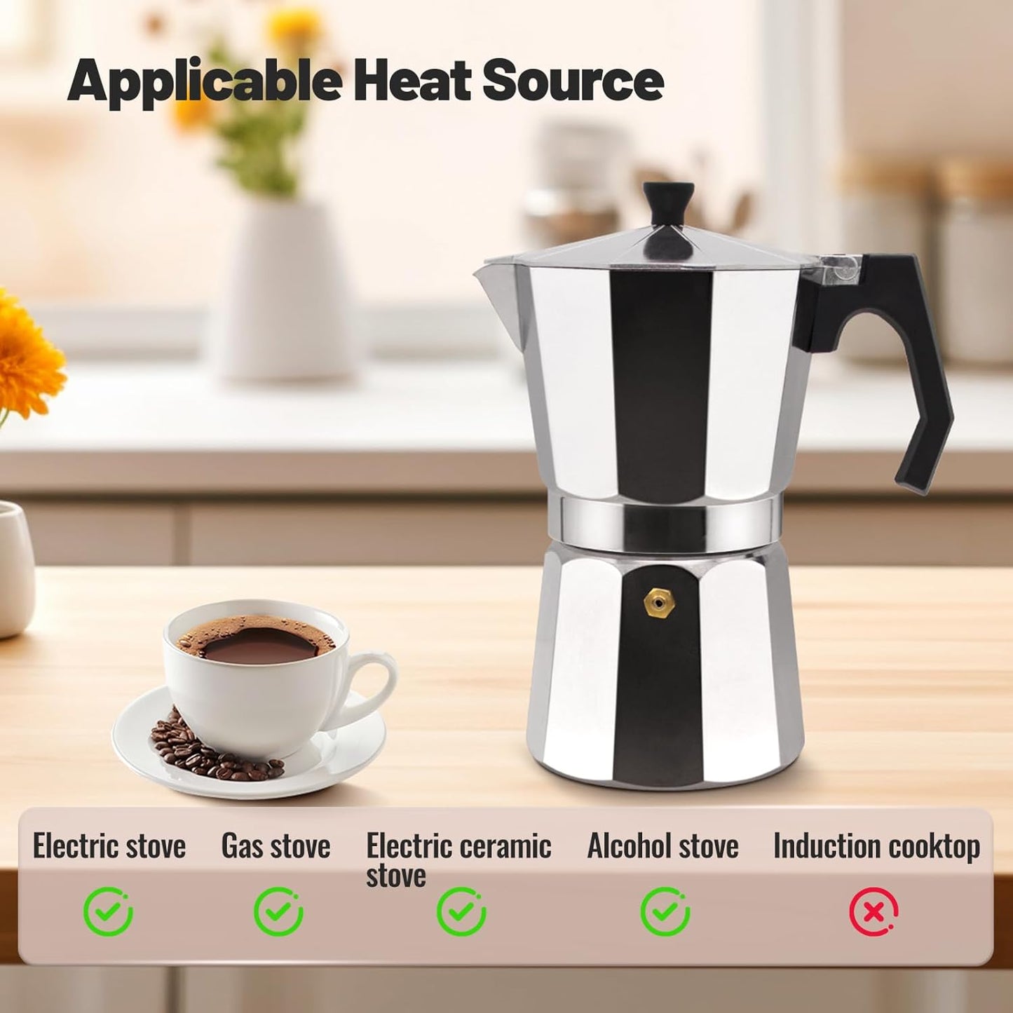 9 Cup Aluminum Moka Pot Classic Stovetop Espresso Coffee Maker 450ml 15oz Coffeemaker Percolator Mocha Pot Greca Coffee Maker Cafe Makers for Italian and Cuban Café Brewing Silver