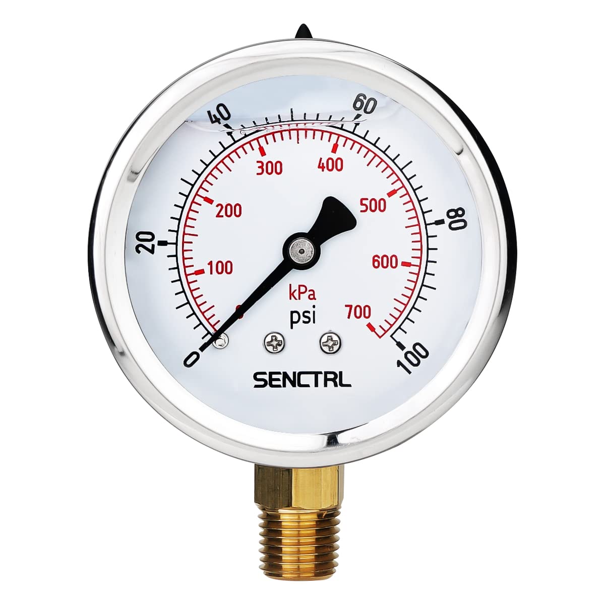 SENCTRL 0-100 Psi Glycerin Liquid Filled Low Pressure Gauge, 2.5" Dial Size, 1/4" NPT Lower Mount, Stainless Steel Case, for Water Pump, Pneumatic Air, Well, RV Hose, Tank, Gas Pressure Test