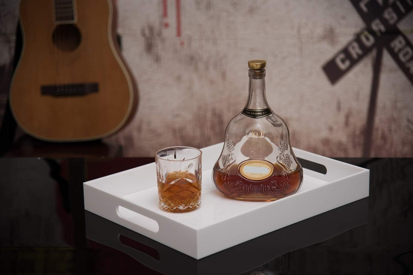 Glossy White Acrylic Serving Tray, 12x16Inch, Sturdy Kitchen Countertop Organizer, Decorative Vanity Table Tray, Ottoman Tray, 3/16 inch Thickness