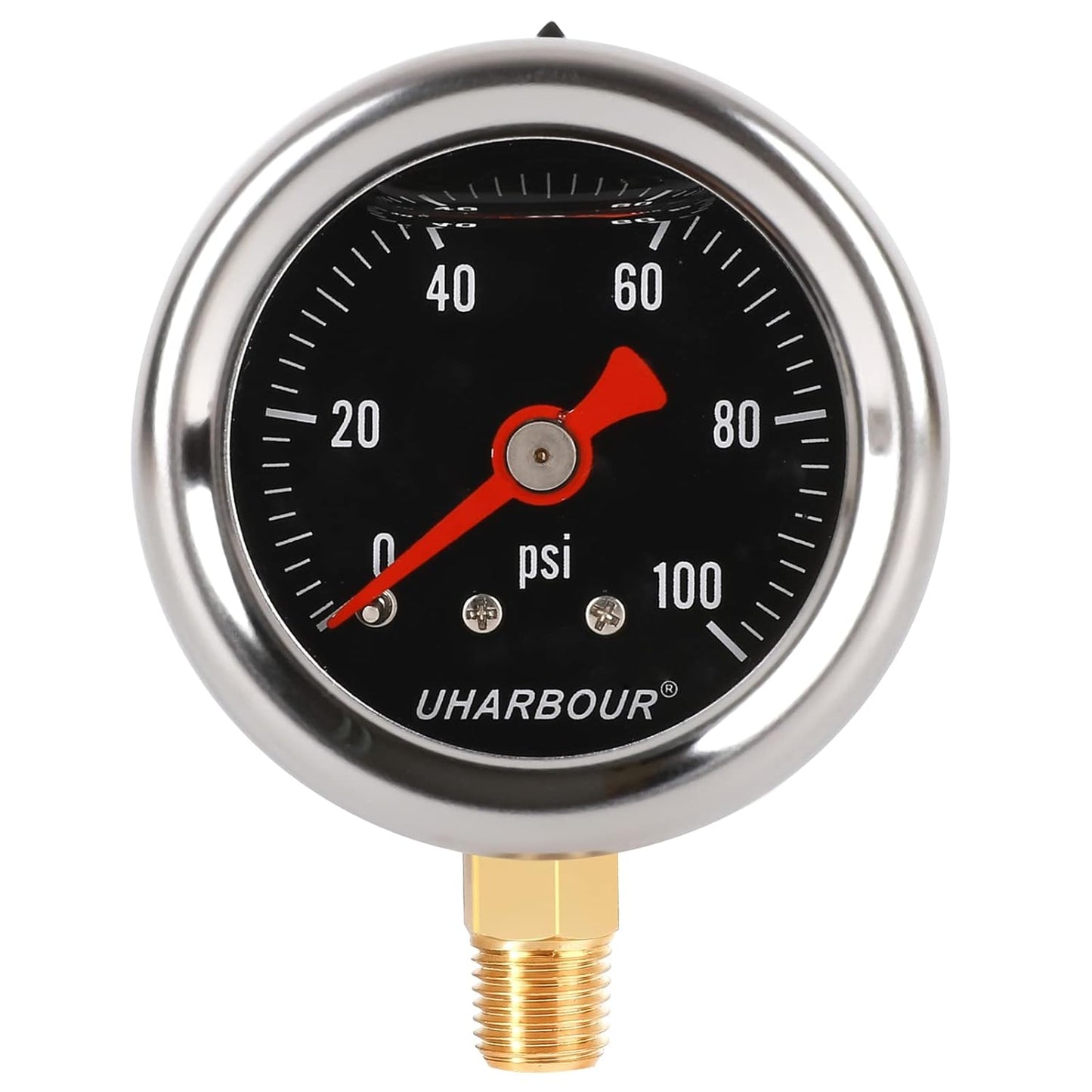 Glycerin Filled Pressure Gauge with 304 Stainless Steel Case, 1-1/2" Black Dial, 0-100Psi, High Accuracy, 1/8" NPT Center Bottom Mount……