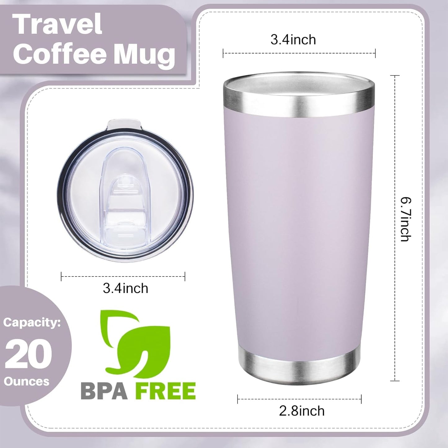 20oz Tumbler with Lid Double Wall Vacuum Insulated Travel Coffee Mug Stainless Steel Thermal Cup Powder Coated Sturdy Coffee Tumbler Bulk for Hot and Cold Beverage (Purple,4)
