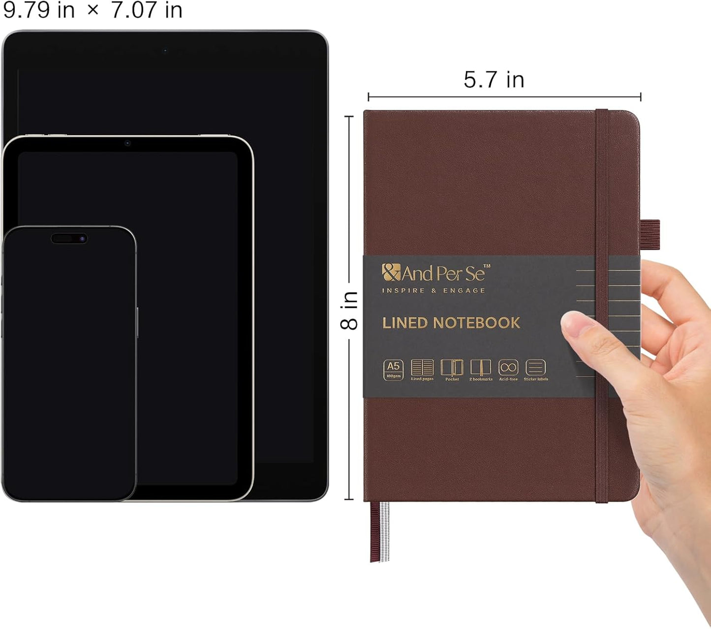 &And Per Se Lined Journal Notebook, 160 Pages, A5 5.7 x 8 inches College Ruled Thick Paper Notebook Journals for Writing, Hardcover Notebooks for Women Men Office School (1 Pack, Chocolate)