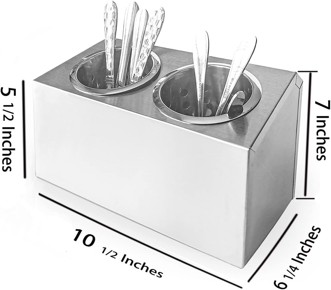 Flatware Organizers Stainless Steel Cylinder Flatware Silverware Utensil Holder Organizer Caddy (2 holes)