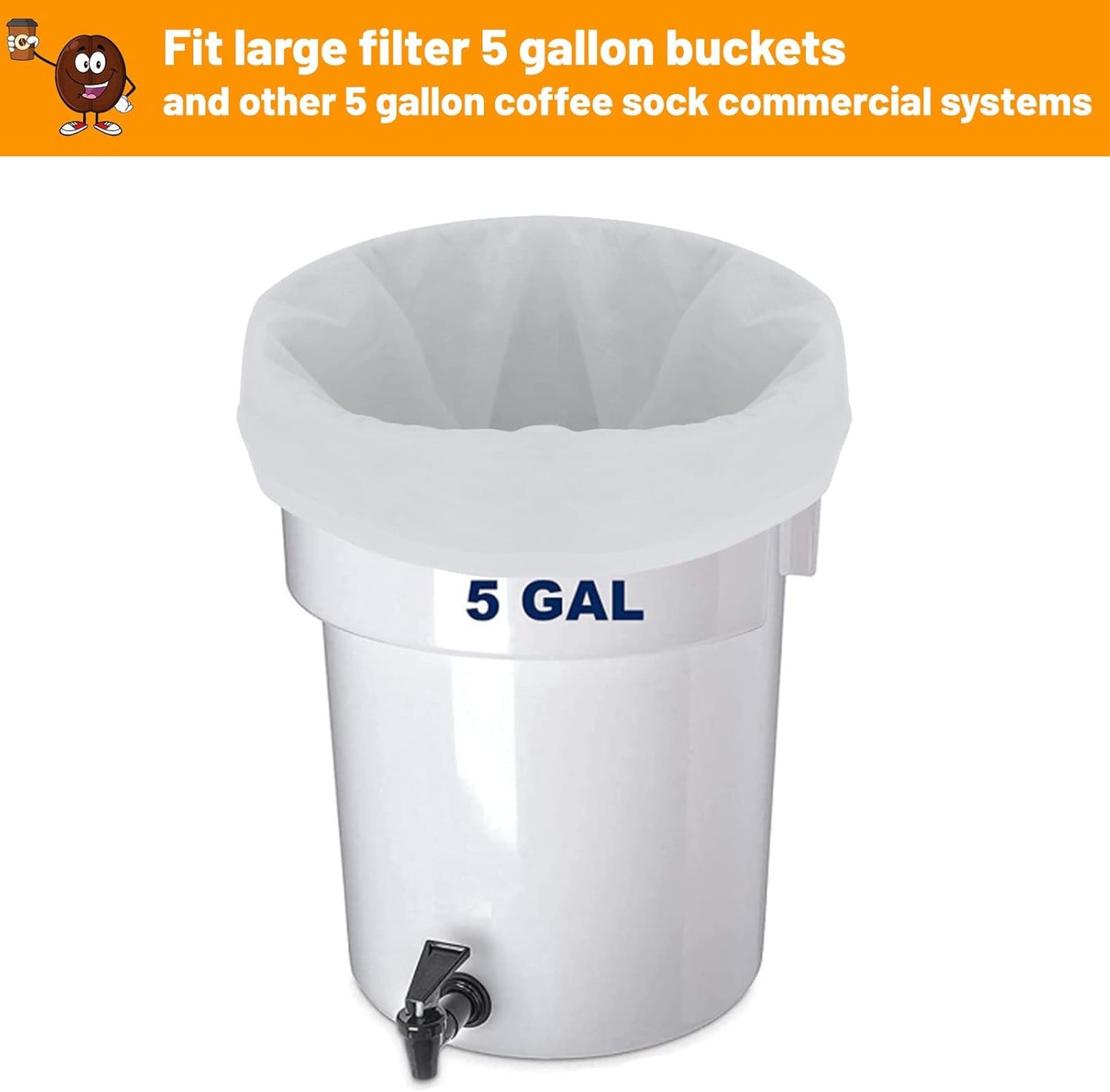 50 Pack Cold Brew Coffee Filters, 20" X 20" Commercial Cold Brew Filters, Filter Bag for Brew Up To 5 LBS Coffee, Fits 5 Gallon Buckets