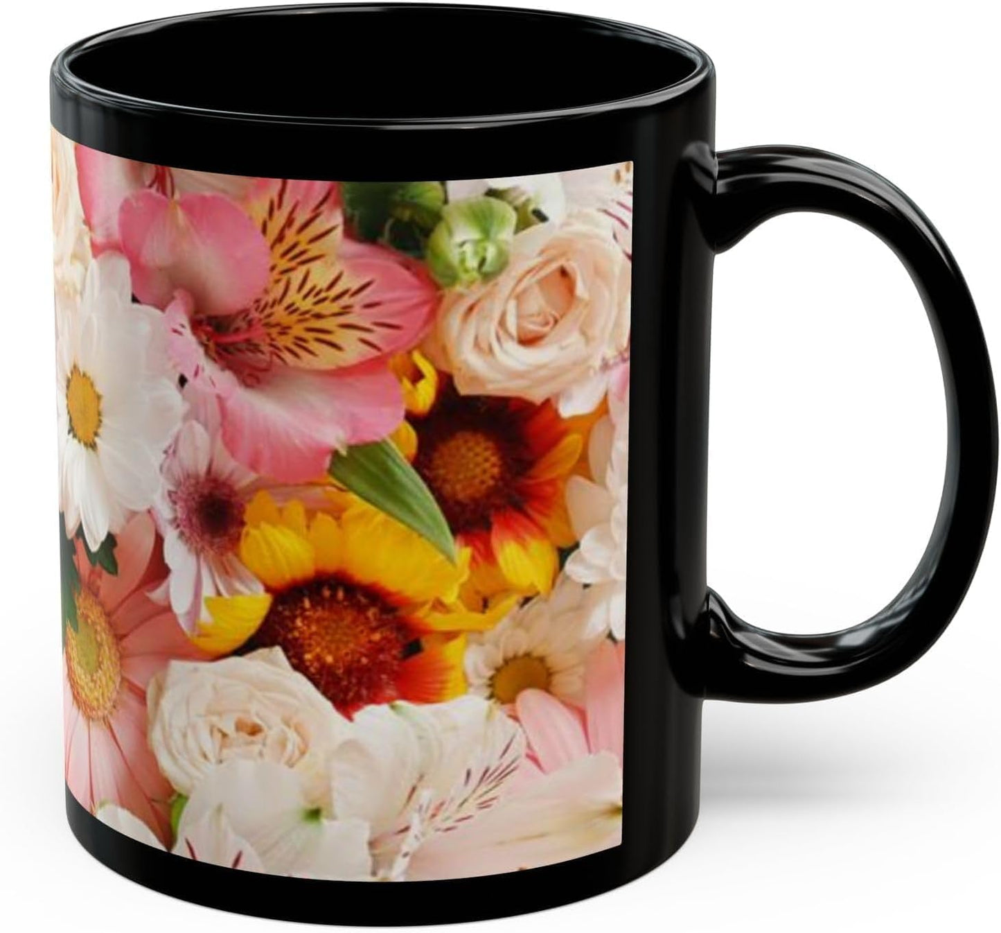 11 OZ Novelty Coffee Mugs - Christmas Gift (Black Floral Mug)