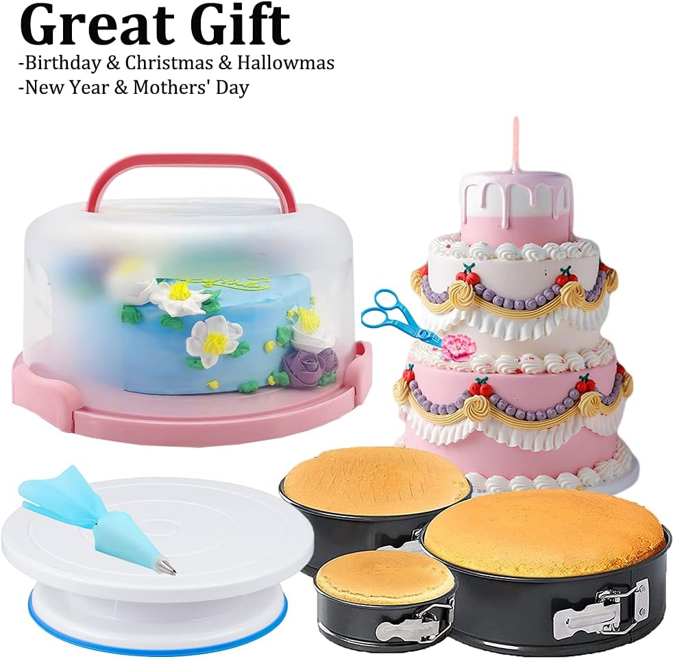 Cake Decorating Kit, 678pcs Cake Decorating Supplies Kit with Cake &Cupcake Carrier,Cake Stand Turntable,Piping Bags and Russian & Rose Icing Piping Tips set,Springform Pans,Cake Baking Supplies Kit