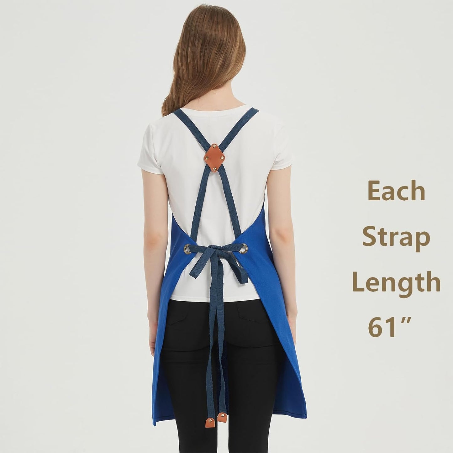 AFUN Chef Aprons for Women Men with Large Pockets, Cotton Canvas Cross Back Water Repellent Work Apron, Size M to XXL (Royalblue)