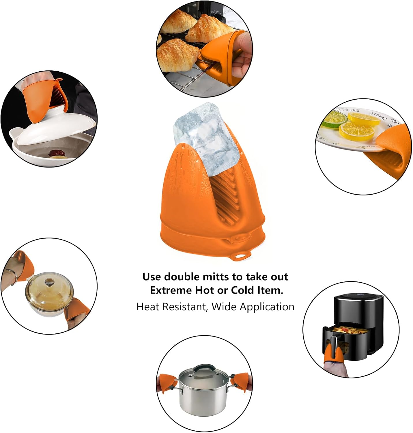 Oven Mitts Silicone Pot Holders Set Heat Resistant for Kitchen - ChufanMomsil 6 PCS Mini Silicone Oven Gloves Kitchen Mittens, Short Pot Pinch Grips for BBQ & Baking, Orange