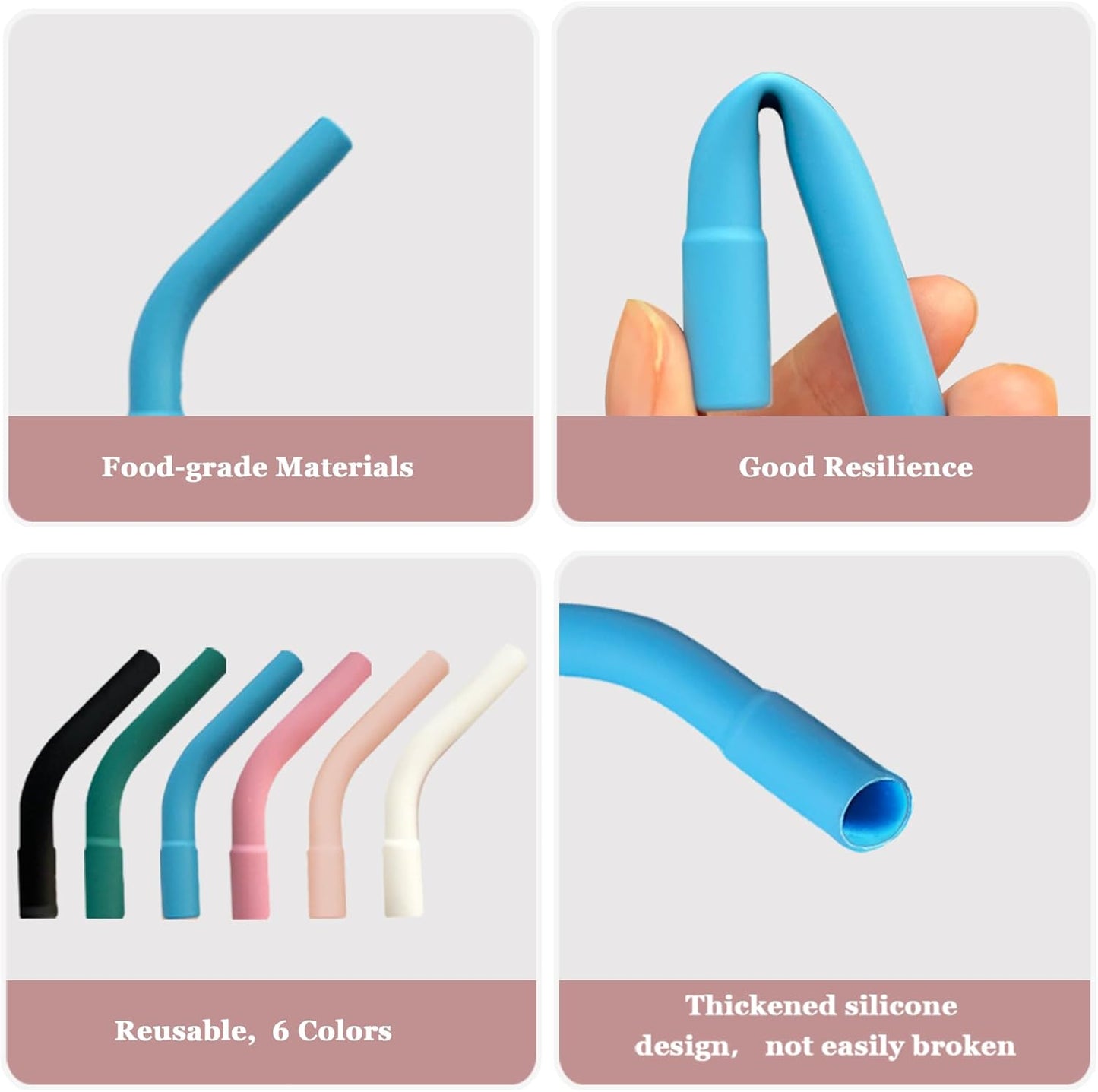 6 Pcs Reusable Silicone Straw Tips with 6 Pcs Clear Plastic Straws Compatible with Stanley 40/30 oz Cup Tumbler 8mm Drinking Long Straws with Flex Elbow Silicone Covers, 1 Cleaning Brush